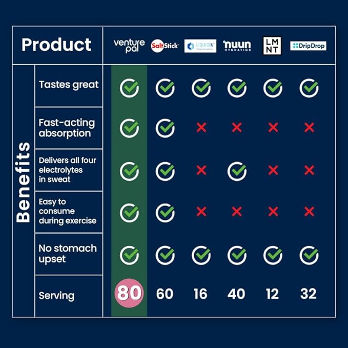 Venture Pal Chewable Electrolyte Tablets, Fast-Dissolve Sugar-Free Stick Salt Tablets - Variety Pack for Rapid Hydration, Outdoor Running, Hiking, Sports | Keto & Vegan Friendly | 80 Count (4 Pack)