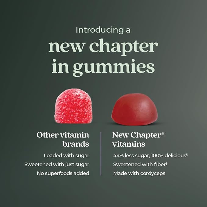 New Chapter® Organic Vitamin B12+ Gummies – 44% Less Sugar§, USDA Organic Vegan B12, Two Daily Gummies for Cellular Energy Support with Cordyceps, Non-GMO, Gluten Free, Raspberry Flavored, 60ct