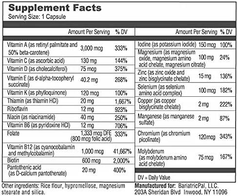 BariatricPal Multivitamin ONE 1 per Day! Bariatric Multivitamin Capsule - Iron Free (30 Count)