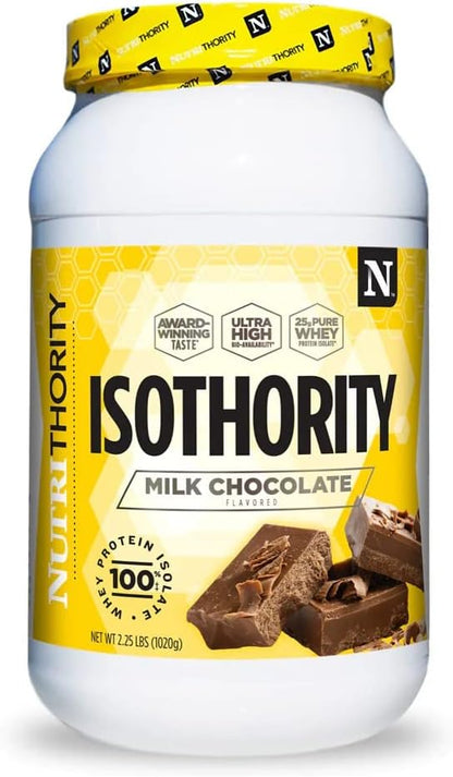 Isothority Whey Protein Isolate, Milk Chocolate, 2 lb - Ultra Absorbable Branched Chain Amino Acids (BCAA) Powder with 25g Protein Per Serving, Low Carb - Build Muscle & Accelerate Recovery