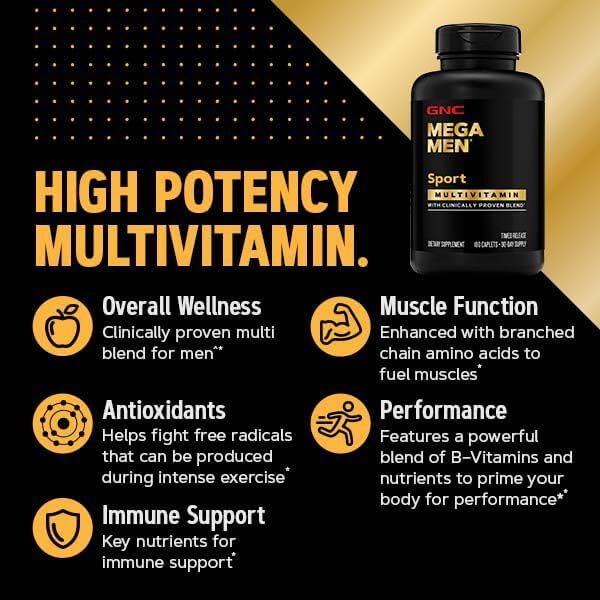 GNC Mega Men Sport Multivitamin | Performance, Muscle Function, and General Health | 90 Count