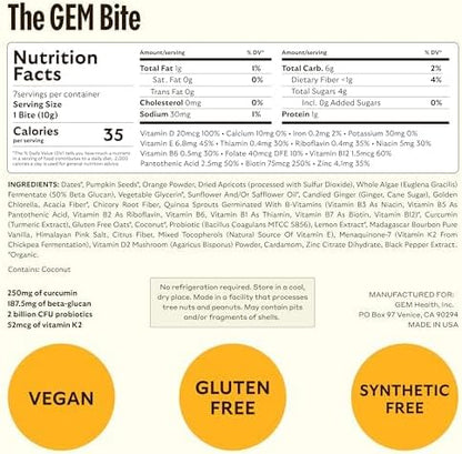 GEM Bite Daily Multivitamin for Women & Men | Citrus Ginger | Supports Gut, Skin, Brain, Bone, & Immunity | 20+ Vitamins & Minerals | 28 Serving