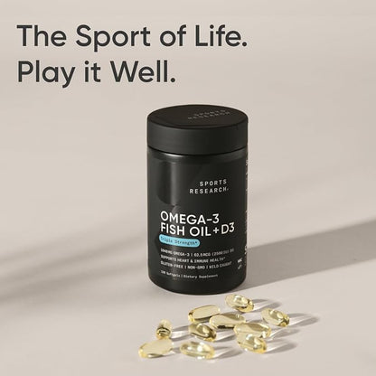 Sports Research Triple Strength 1040mg Omega-3 from Wild Alaska Pollock with Vitamin D3 2500iu | 2-in-1 Vitamin D & Omega DHA Fish Oil Supplement Supporting Heart Health - 120 Softgels