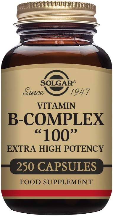 Solgar B-Complex "100", 250 Vegetable Capsules - Heart Health - Nervous System- Supports Energy Metabolism - Non-GMO, Vegan, Gluten / Dairy Free, Kosher, Halal - 250 Servings