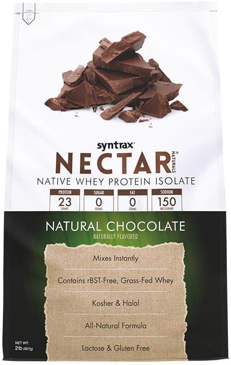 Syntrax Nutrition Nectar Naturals, 100% Whey Isolate Protein Powder, Natural Chocolate, 2 lbs