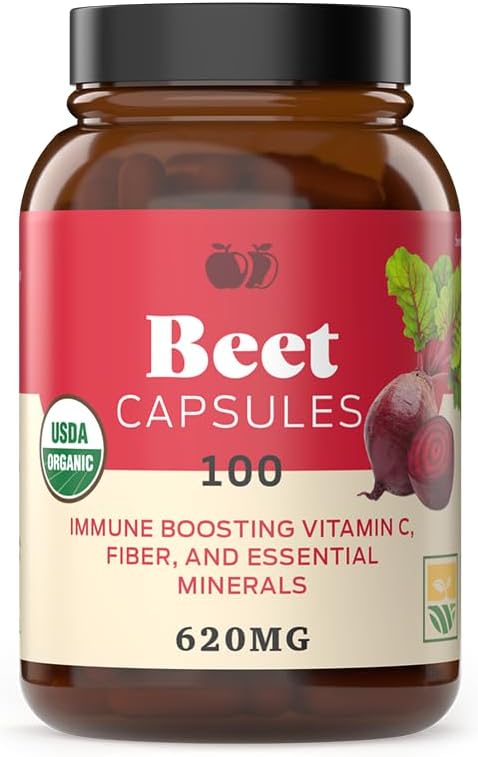 Organic Beet Root Capsules - Made in The USA, Naturally Boost Energy, Stamina, & Nitric Oxide with a Pure Organic Beet Root Supplement