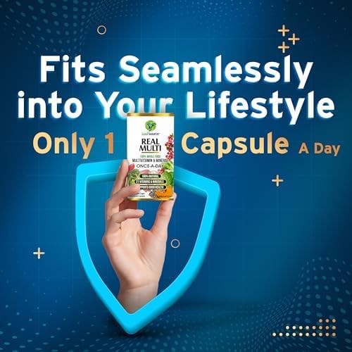 Real Multi Whole Food Multivitamin - 21 Vitamins and Minerals Made from Real Food. Vegan, Plant-Based Nutrients Made from Real Fruits Veggies & Whole Foods, Whole Food Supplement