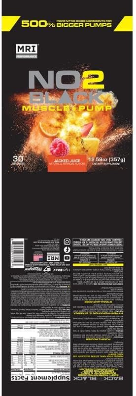 MRI NO2 Black Nitric Oxide Supplement for Pump, Muscle Growth, Vascularity & Energy - Powerful NO Booster Pre-Workout with Citrulline + 30 Servings (Jacked Juice)