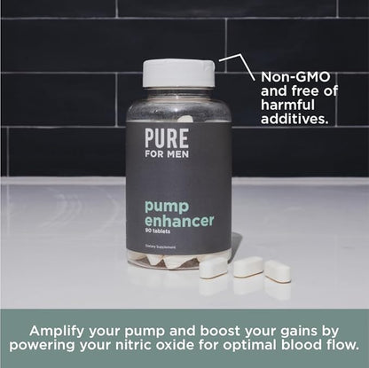 Pure for Men Pump Enhancer | Pre Workout Supplement for Muscle Pump, Stamina and Increased Blood Flow | Nitric Oxide Booster with L-Arginine & L-Citrulline | Focus and Energy Support | 90 Count