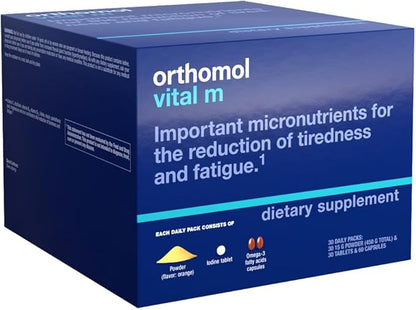 Orthomol Vital M Powder & Tablet Packet for Men, 30-Day Vitamin Supplement – Daily Energy, Fatigue Reduction & Vitality Support with Vitamins A, B, C, D, E, K, Omega-3 & Iodine