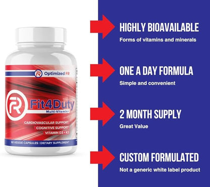 Fit4Duty Multivitamin+ for First Responders, One a Day Multivitamin Plus Other nutrients, 60 Servings, 2 Month Supply
