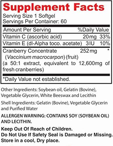 Non GMO Cranberry Concentrate Supplement Pills for Urinary Tract Infection UTI. Equals 12600mg Cranberries. Triple Strength for Men and Women, Easy to Swallow Softgels 1 Bottle