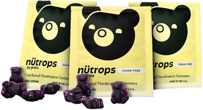 Gruns Nutrops, Sugar-Free Functional Nootropics Mushroom Gummies, Herbal Brain Supplement Gummy for Energy, Brain Health, Mood & Focus - Cordyceps, Lions Mane, Reishi, Maitake, Chaga & Coriolus Blend