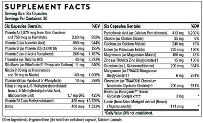 THORNE Men's Multi 50+ - Daily Multivitamin and Nutrients for Men Without Iron and Copper to Support Healthy, Active Lifestyle - Gluten-Free, Soy-Free - 180 Capsules - 30 Servings