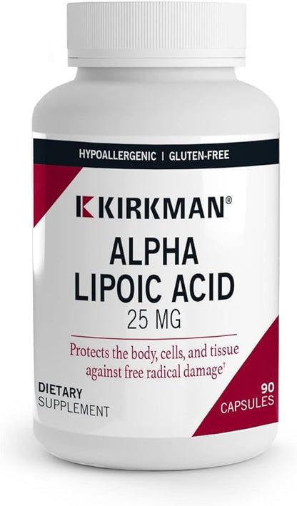Kirkman - Alpha Lipoic Acid 25 mg - 90 Capsules - Potent Antioxidant - Protects Against Harmful Radicals - Hypoallergenic