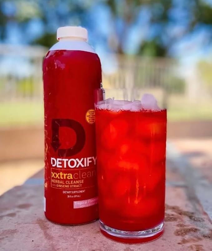 Detoxify – Xxtra Clean Herbal – Tropical Fruit Flavor - 20 oz – Professionally Formulated Extra Strength Herbal Detox Drink – Enhanced with Ginseng Extract & Milk Thistle Extract - Plus Sticker