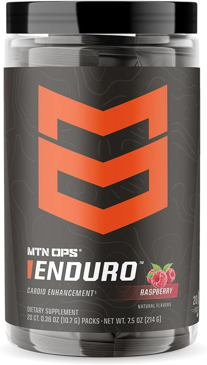 MTN OPS Enduro Trail Packs Nitric Oxide Stim Free Pre Workout | Magnesium Citrate, L Arginine & L Citrulline Caffeine Free Preworkout | 20 Serving Raspberry