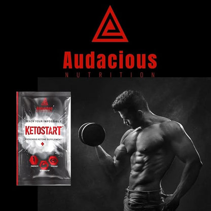 KetoStart+ | Exogenous Ketones Powder with Electrolytes for Energy, Strength & Focus | with Caffeine | Raspberry Lemonade Flavor Electrolyte Powder (10x Ketones Drink Mix Packets)