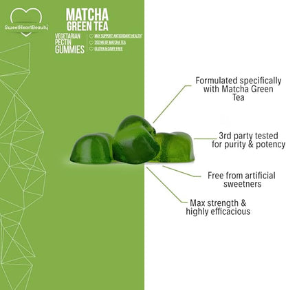 Matcha Green Tea Extract Gummy Vitamin with Green Tea Extract by Sweetheart Beauty. Matcha Energy Gummies. Green Tea Detox and Cleanse. Vegan Friendly, Gluten-Free and Non-GMO. 1 Month Supply.