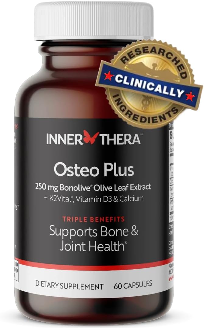 Osteo Plus 4-in-1 Comprehensive Bone Support Supplement - Calcium with Vitamin D3, K2 and Bonolive - Supports Joints, Bone Density and Strength - Gluten-Free, Non-GMO, Vegan (60 Count)