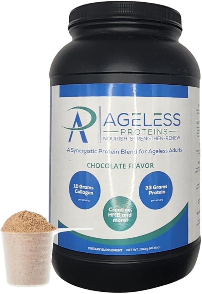 Chocolate Whey Protein Powder and Collagen Peptides for those over 40. Supports muscle building and joint health with 24g protein, creatine, HMB, and vitamins (30 Servings, Chocolate)