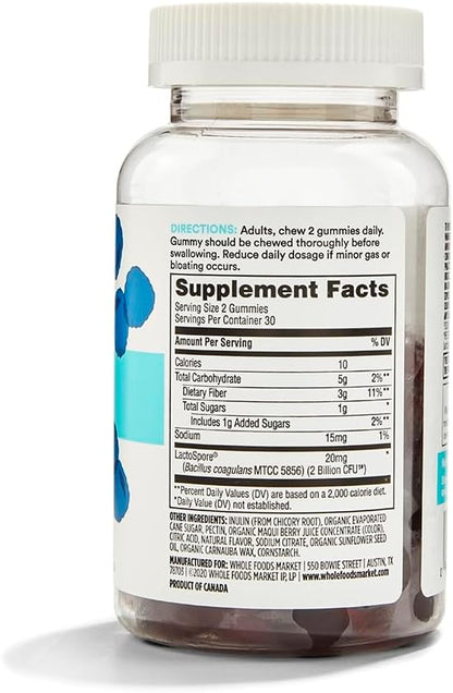 365 by Whole Foods Market, Gummies Probiotic Fiber 2 Bill Blue Raspberry, 60 Count (Pack of 2)