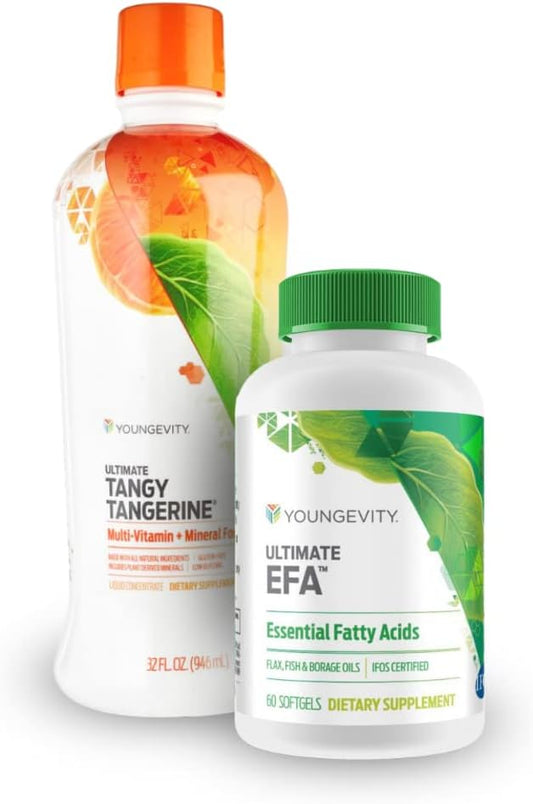 Youngevity Essential 90 Pak - Ultimate All-in-One Multivitamin Combo - Ultimate Tangy Tangerine + Ultimate EFA - 90 Essential Vitamins, Minerals, Amino Acids, Fatty Acids (30 Servings)