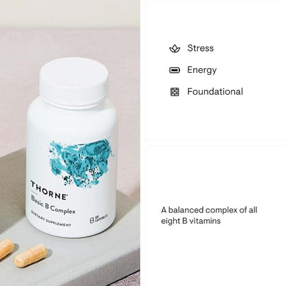 THORNE Basic B-Complex - Tissue-Ready Vitamin B Complex Supplement with Choline - Supports Cellular Energy Production, Brain Health & Red Blood Cell Formation - Gluten-Free, Dairy-Free - 60 Capsules