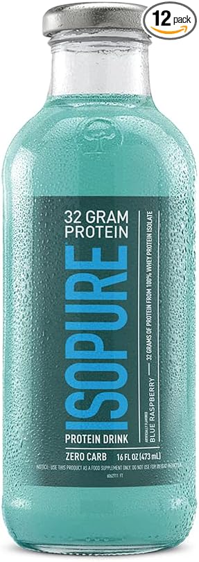 Isopure Zero Carb 32g Protein Ready-to-Drink, Whey Protein Isolate, Blue Raspberry, 16 Fl Oz (12 Bottles)