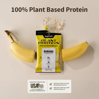 Snap Supplements 100% Plant Based Protein Powder Stick Packs with Nitric Oxide Booster (10 Pack, Banana)