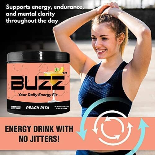 Morning Buzz Energy Drink Powder - Energy Boost Drink Mix - Sugar-Free Energy with Antioxidants - Morning Kickstart and Sports Nutrition Endurance Product - 30 Servings, Peach Rita, 8 Ounces