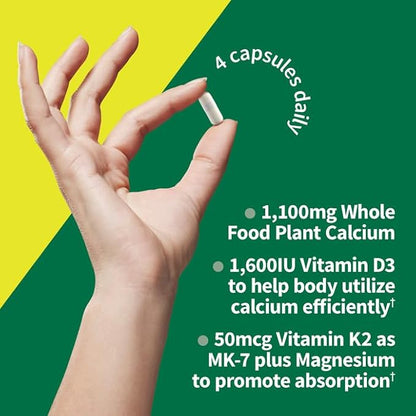Garden of Life Raw Calcium Supplement for Women and Men - Vitamin Code Made from Whole Foods with Magnesium, K2, Vitamin D3 and Vitamin C, for Bone Strength, Probiotics for Digestion, 120 Capsules