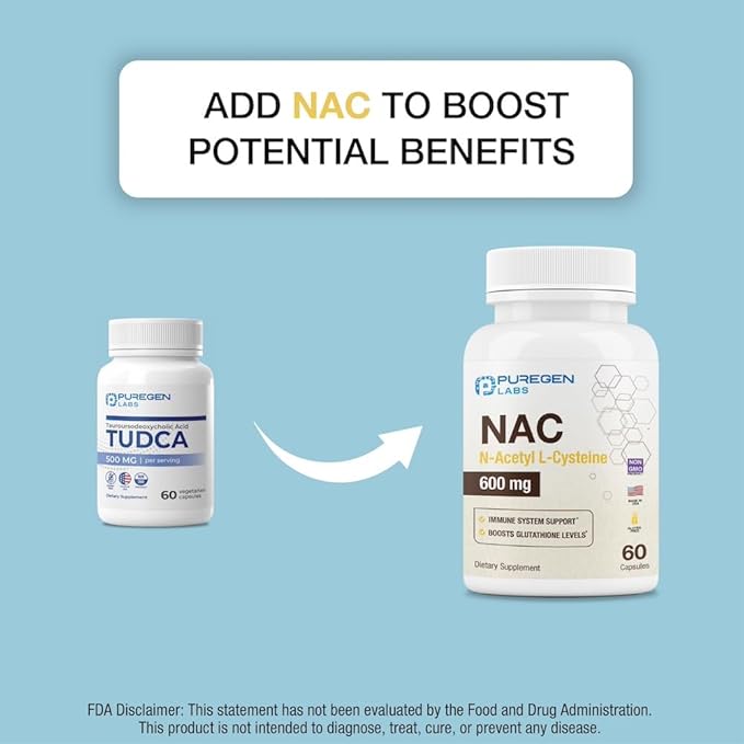 Puregen Labs TUDCA (Tauroursodeoxycholic Acid) 500mg per Serving, Bile Salts Liver Supplement | No Harmful Additives | Non-GMO | Gluten Free | Made in USA - Total 120 Vegetarian Capsules