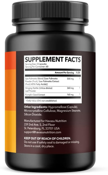 Saw Palmetto Supplement - Potent 3X Formula with Stinging Nettle + Pumpkin Seed Extract - DHT Blocker Urinary Health & Prostate Support Supplement for Mens Health - Saw Palmetto for Men 2 Month Supply