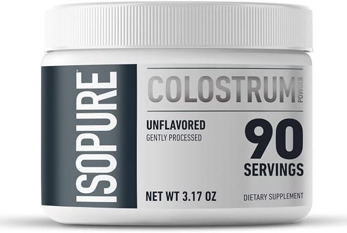 Bundle of Isopure Bovine Colostrum Supplement Powder 90 Servings + Isopure Unflavored Protein, Whey Isolate, 25g Protein, Zero Carb, 16 Servings, 1 Pound (Packaging May Vary)