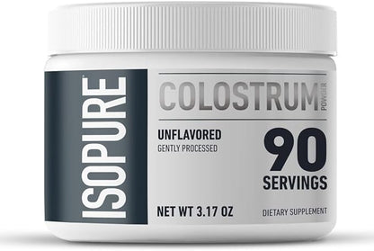 Bundle of Isopure Bovine Colostrum Supplement Powder, Gently Processed, 90 Servings + Isopure Unflavored Creatine Monohydrate Powder, 5g Creatine Monohydrate per Scoop, 100 Servings, 500g