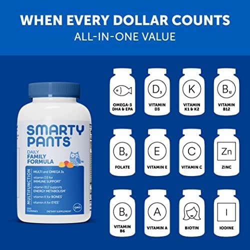 SmartyPants Multivitamin for Men, Women & Children: Vitamin Gummies with Omega 3 Fish Oil (EPA/DHA), Methylfolate, Vitamin D3, C, Vitamin B12, B6, Vitamin A, K & Zinc, 200 Count (30 Day Supply)