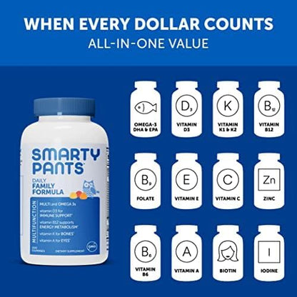 SmartyPants Multivitamin for Men, Women & Children: Vitamin Gummies with Omega 3 Fish Oil (EPA/DHA), Methylfolate, Vitamin D3, C, Vitamin B12, B6, Vitamin A, K & Zinc, 200 Count (30 Day Supply)