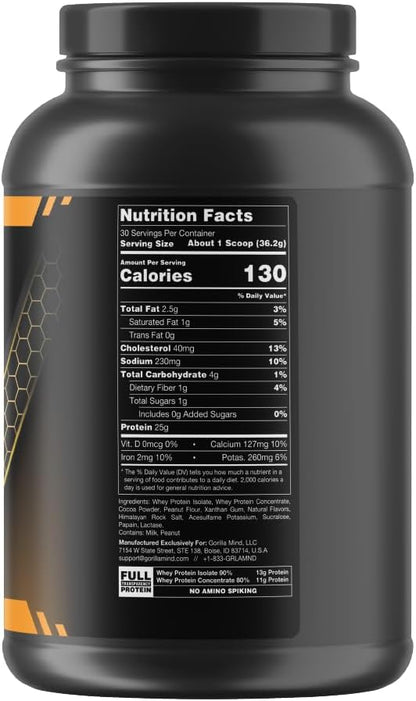 Gorilla Mode Premium Whey Protein - Chocolate Peanut Butter / 25 Grams of Whey Protein Isolate & Concentrate/Recover and Build Muscle (30 Servings)