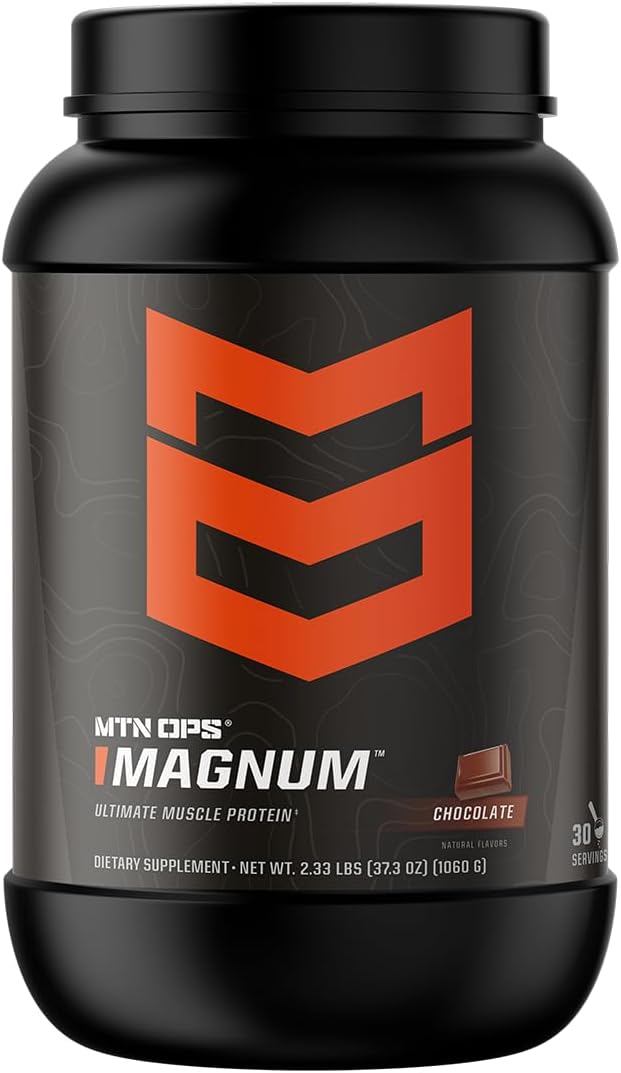MTN OPS Magnum Chocolate Protein Powder, 23g of Whey Isolate Protein & Milk Protein with BCAAs, Zero Sugar & Gluten Free 30-Serving Tub