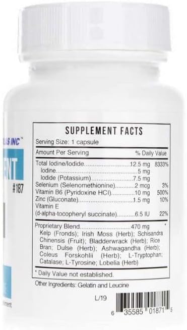 Systemic Formulas Bio Nutriment TMI Thyroid Metabolism + Iodine 60 Capsule #187. Iodine Supplement Thyroid Support for Women and Men Iodine Pills Kelp
