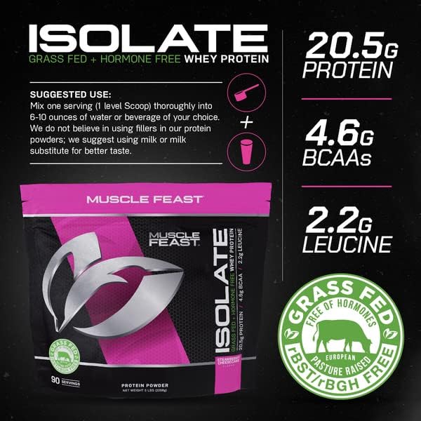 Muscle Feast Grass-Fed Whey Protein Isolate, All Natural Hormone Free Pasture Raised, Strawberry Cheesecake, 5lb