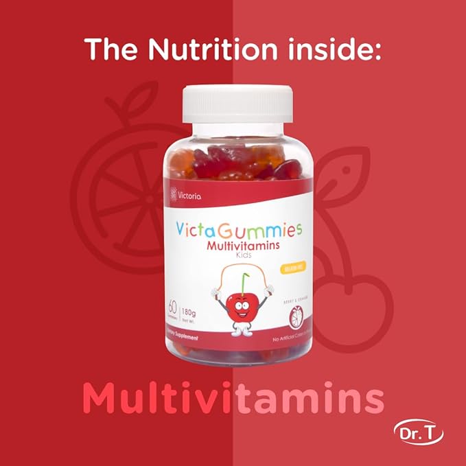 Dr. T VictaGummies Multivitamins 180 gr for Kids - Berry & Orange Flavor - Pectin Gummies - Improved Energy - Overall Wellbeing - 60 Count (Pack of 1)