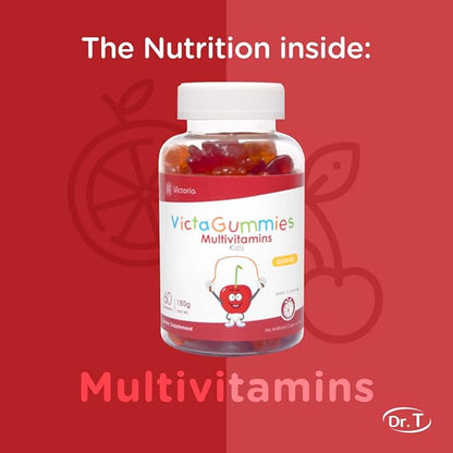 Dr. T VictaGummies Multivitamins 180 gr for Kids - Berry & Orange Flavor - Pectin Gummies - Improved Energy - Overall Wellbeing - 60 Count (Pack of 1)