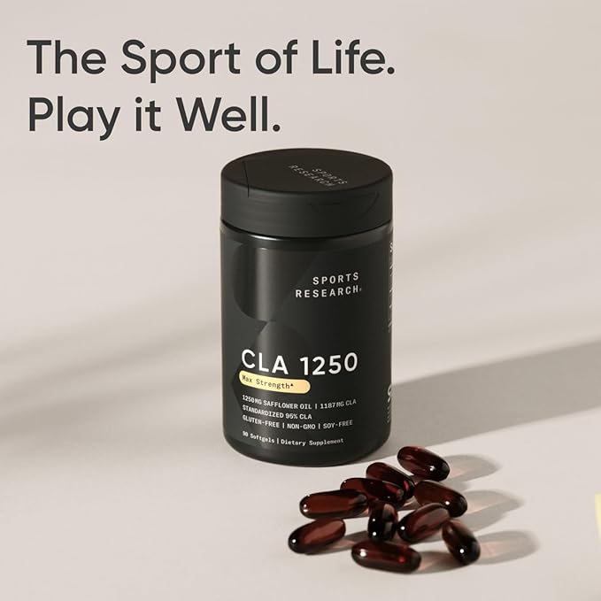 Sports Research CLA - 1250mg with Active Conjugated Linoleic Acid for Men and Women | Non-GMO, Soy & Gluten Free - 95% (90 Softgels)