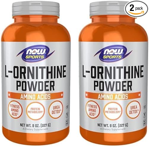 NOW Sports Nutrition, L- Ornithine Powder, Protein Metabolism* and Urea Detox*, Amino Acids, 8-Ounce (Pack of 2)