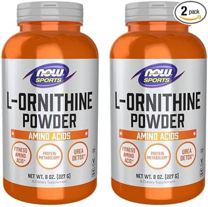 NOW Sports Nutrition, L- Ornithine Powder, Protein Metabolism* and Urea Detox*, Amino Acids, 8-Ounce (Pack of 2)