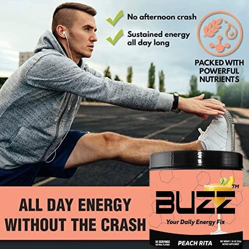 Morning Buzz Energy Drink Powder - Energy Boost Drink Mix - Sugar-Free Energy with Antioxidants - Morning Kickstart and Sports Nutrition Endurance Product - 30 Servings, Peach Rita, 8 Ounces