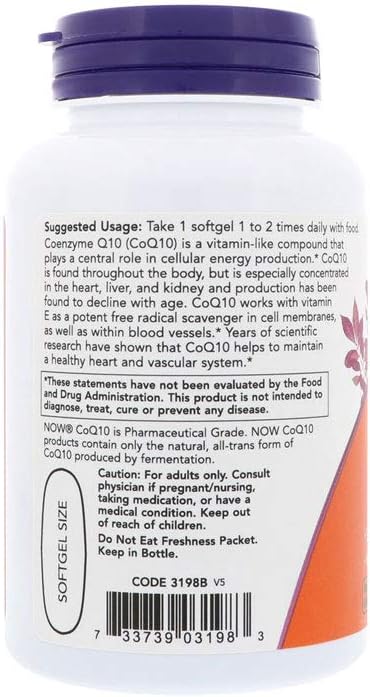 NOW Foods Supplements, CoQ10 400 mg, Pharmaceutical Grade, All-Trans Form produced by Fermentation, 60 Softgels