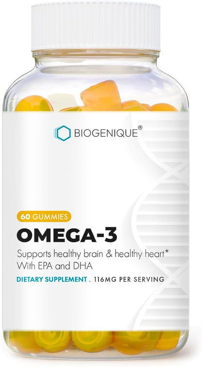 Omega 3 Fish Oil Gummies for Adults with Omega 3 EPA/DHA, Heart Health, Strength Joint & Brain Support 60 Gummies Natural Orange & Apple Flavor - Non-GMO, Gluten Free